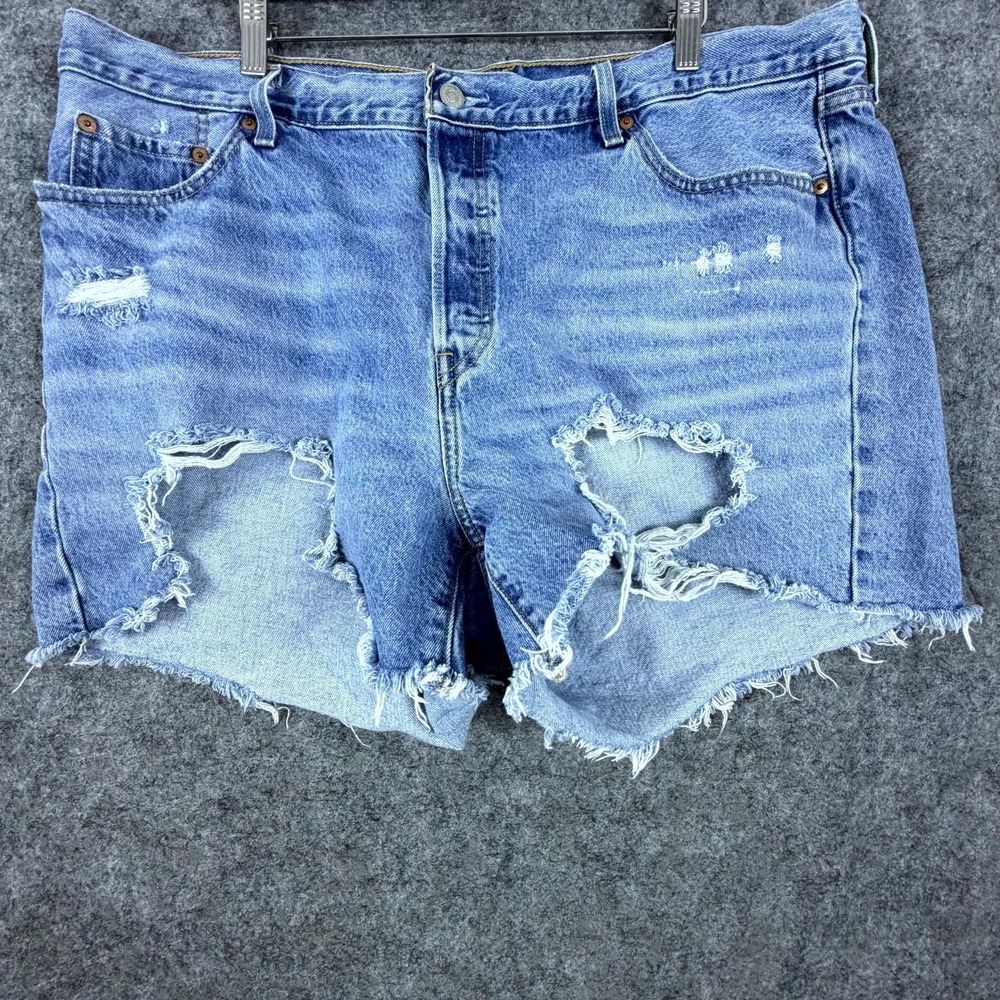 Levi's Cut Off Jean Shorts Womens 20W Blue Denim Destroyed Thrashed Frayed Hem